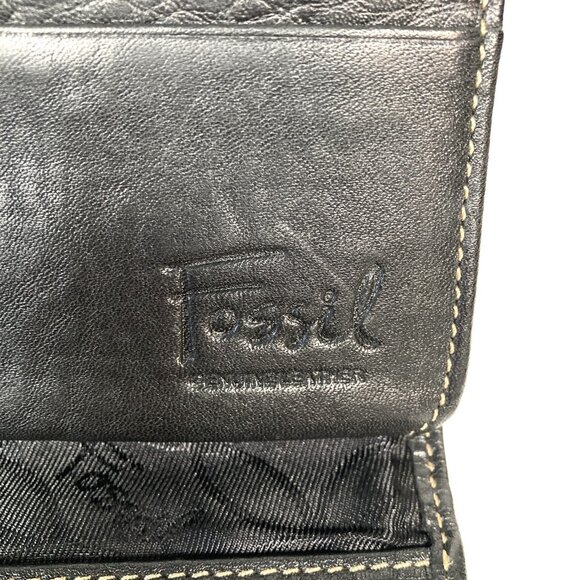 Fossil Black Leather Trifold Wallet Organizer Multiple Compartments Snap‎ Closed - Picture 2 of 11